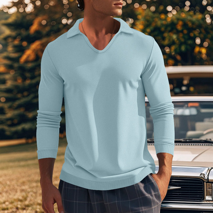 Men's Long Sleeve Shirt with Modern V-Neck and Textured Design Lisslune