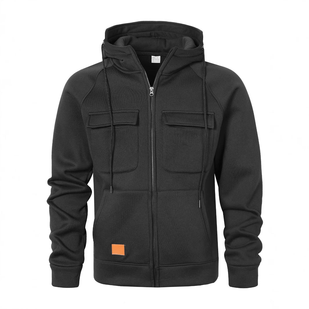Men's Stylish Hooded Jacket with Practical Pockets and Zipper Lisslune
