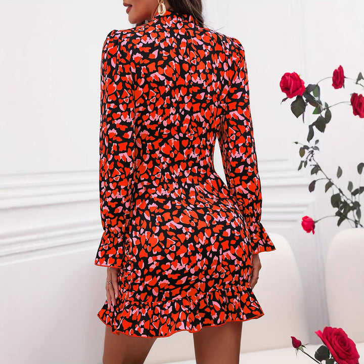 Damen elegantes Mini-Kleid mit Rüschendetails und hohem Kragen Lisslune