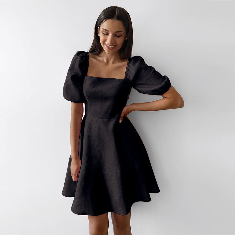 Women's Playful Dress with Generous Puff Sleeves and Swinging Hem Lisslune