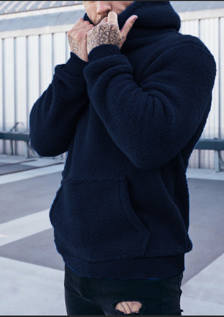 Men's fleece hooded sweatshirt with soft surface texture and practical pockets Lisslune
