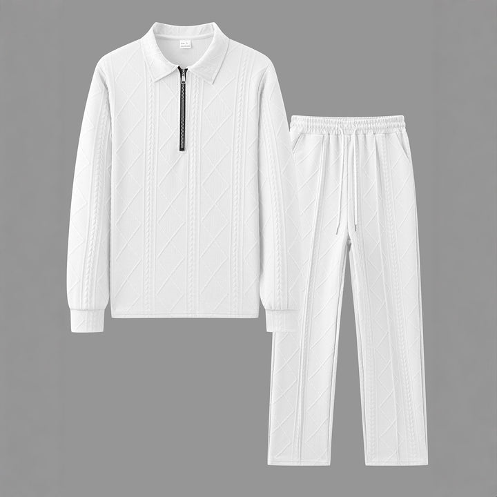 Men's comfortable leisure suit with zipper and ribbed texture Lisslune