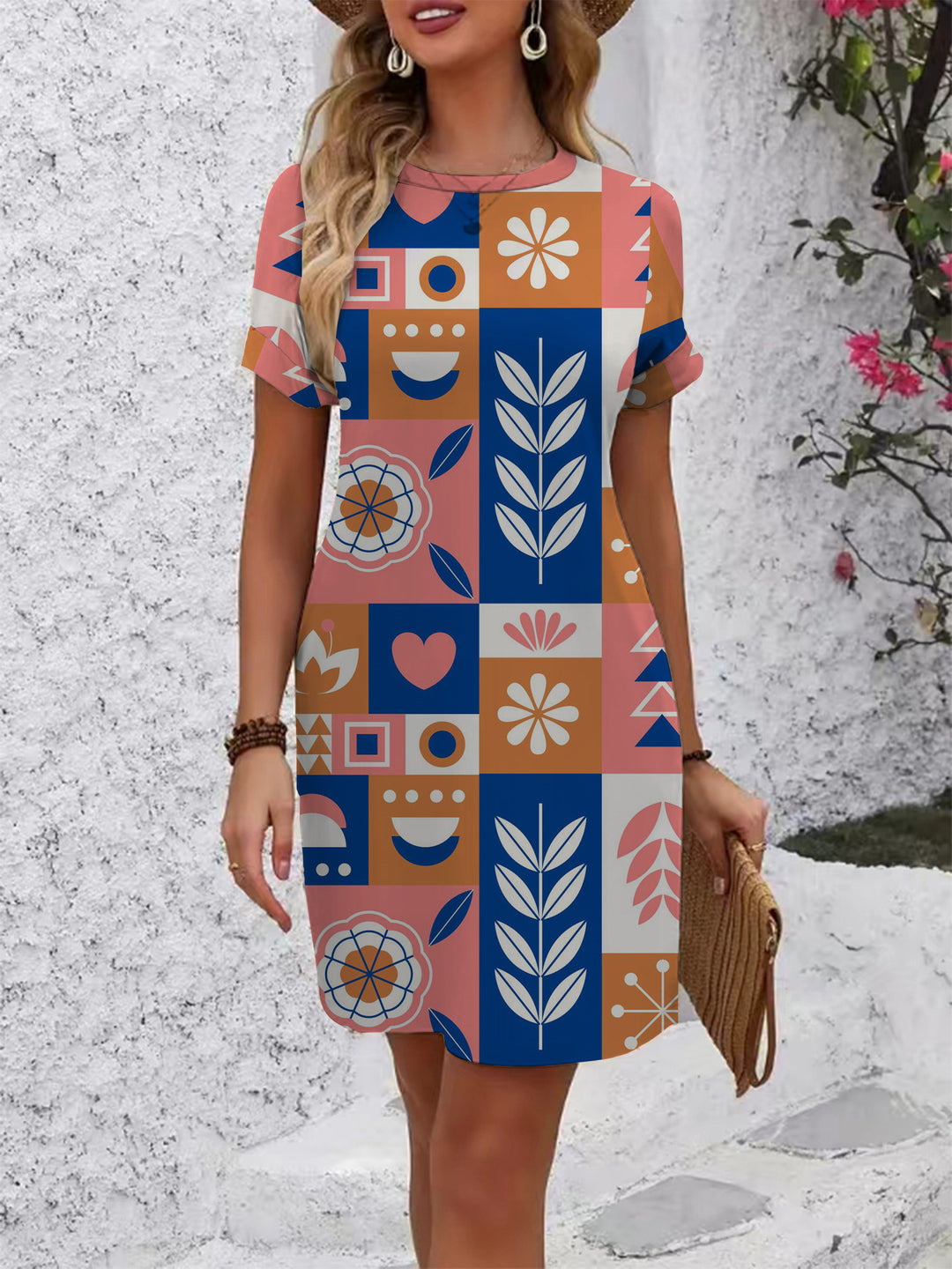 Women casual short sleeve dress with floral motifs and comfortable cut Lisslune