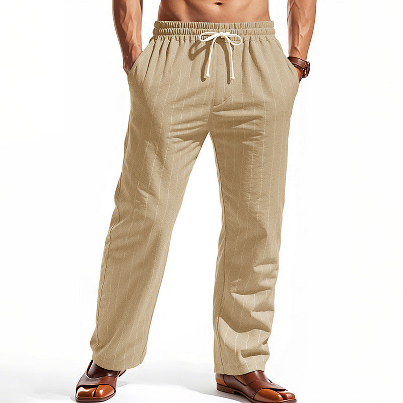 Men's casual leisure pants with elastic waistband and modern stripes Lisslune