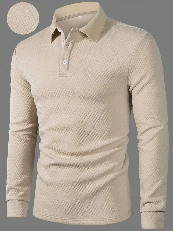 Men's Long Sleeve Polo Shirt with Textured Design Lisslune