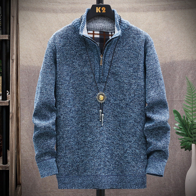 Men's fashionable knit sweater with half zipper and different textures Lisslune
