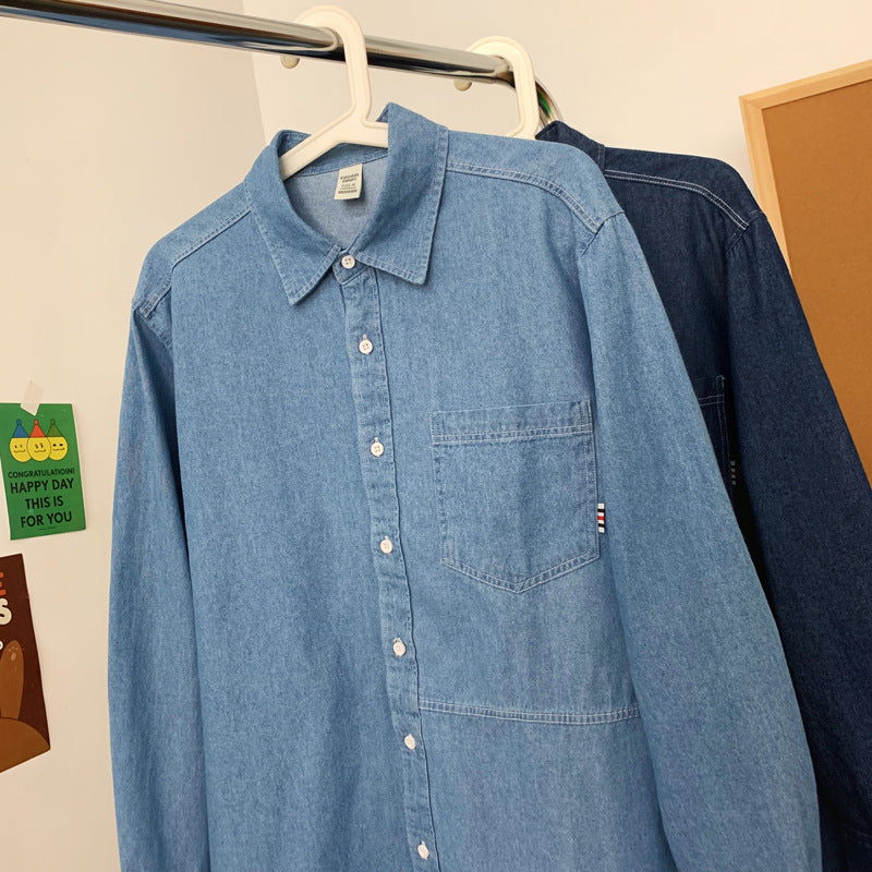 Men's Denim Long Sleeve Shirt with Classic Button-Down Collar Lisslune