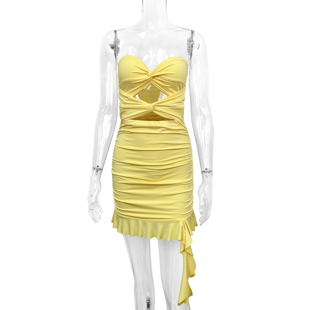 Damen Minikleid mit raffiniertem Wickeldesign und Rüschensaum Lisslune