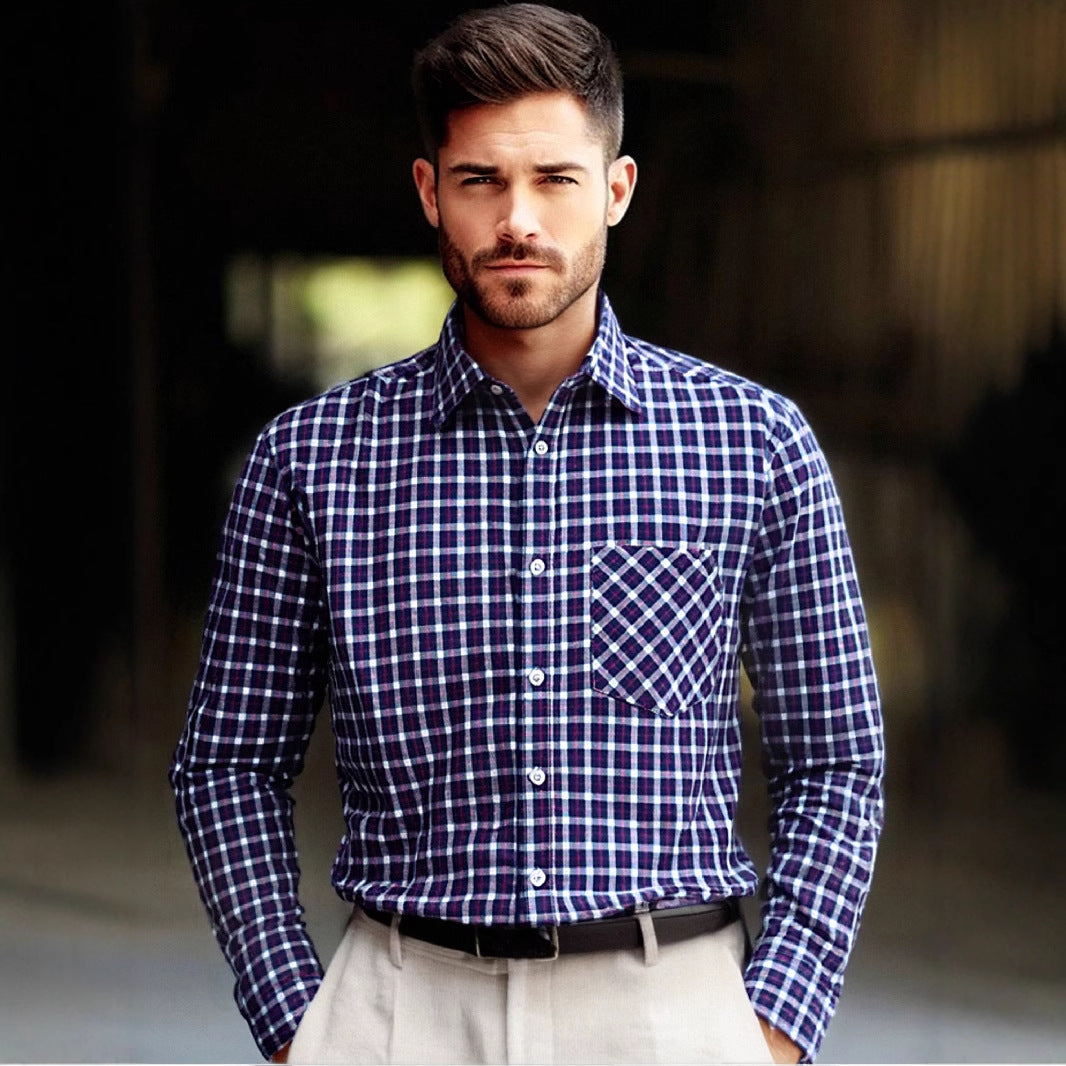 Men's fashionable checkered long-sleeve shirt Lisslune