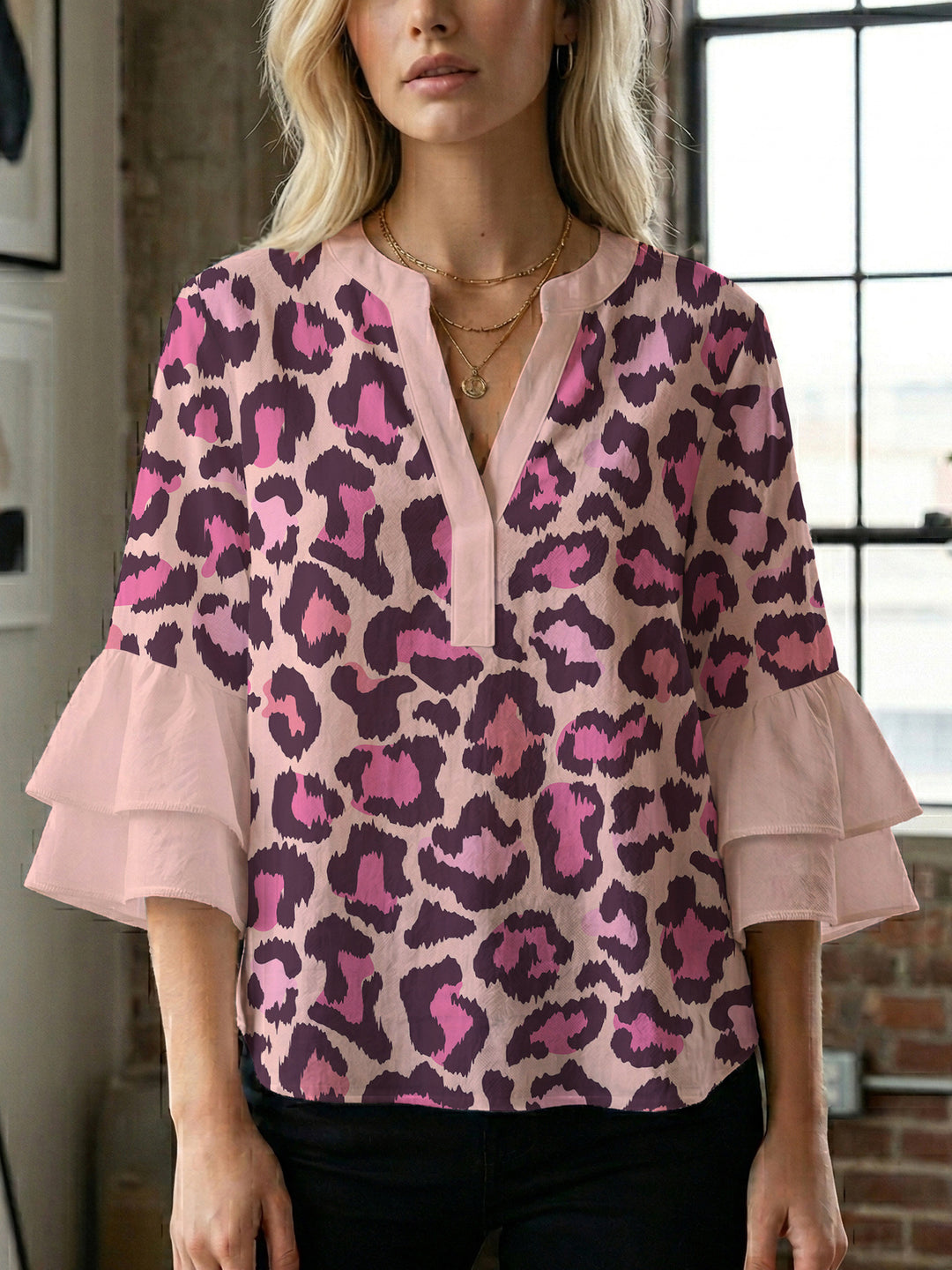 Women Elegant Top with Voluminous Puff Sleeves and Floral Print Lisslune