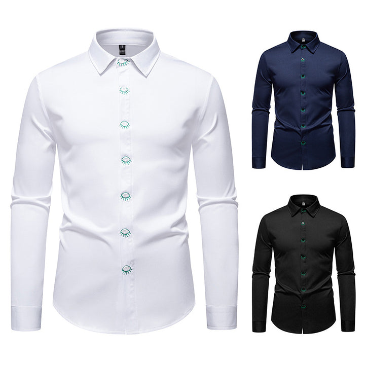 Men's elegant shirt with unique eye embroidery details Lisslune