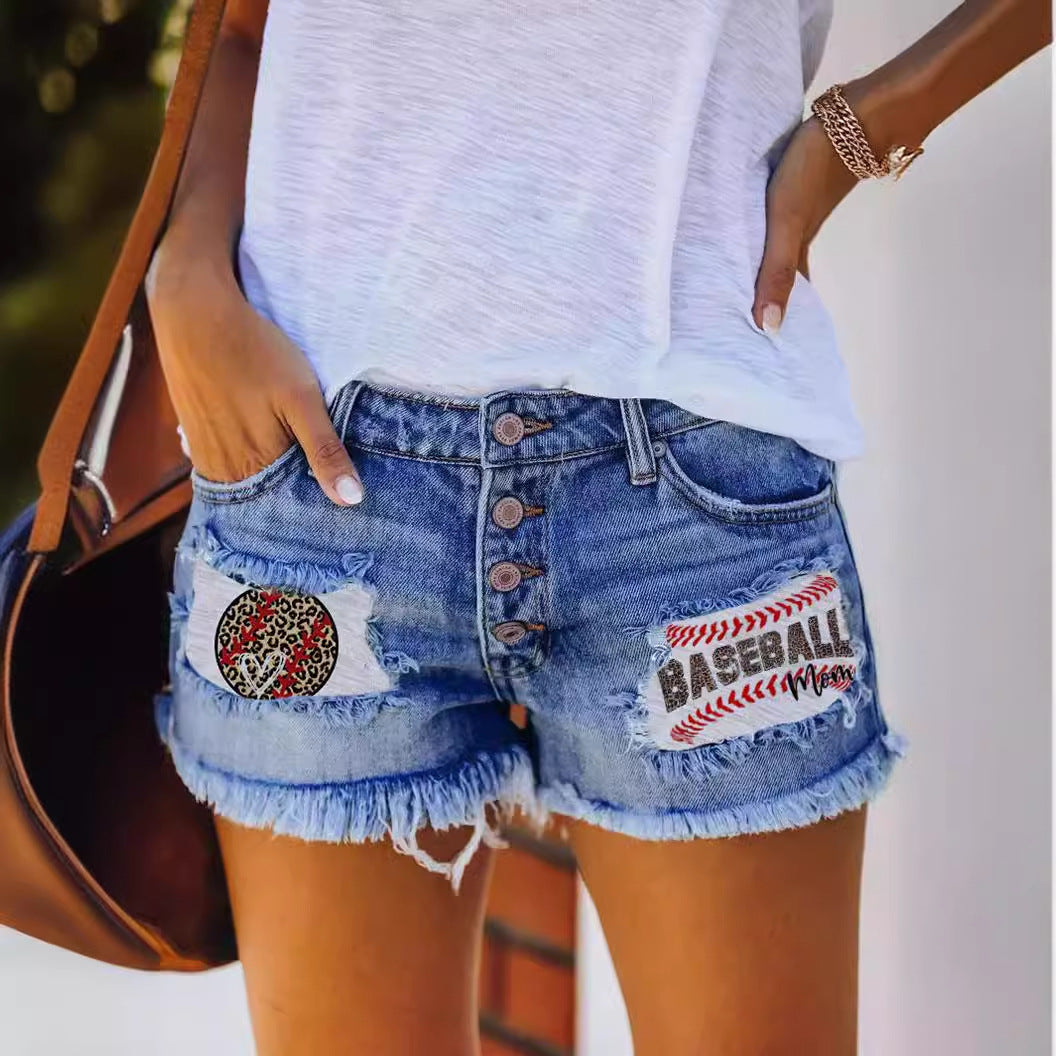Women's denim shorts with vintage fringes and patriotic appliqués Lisslune