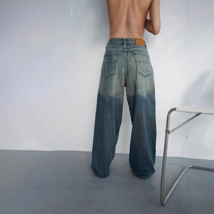 Women's loose high-waist jeans with trendy gradient and wide leg Lisslune