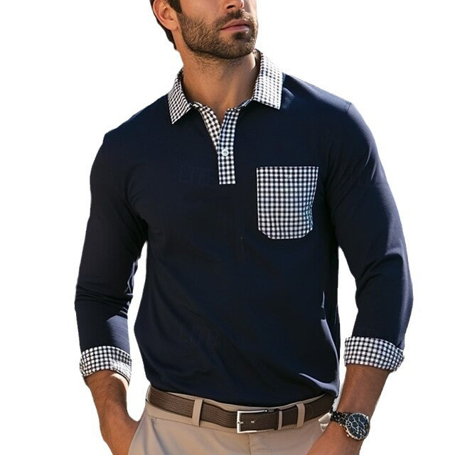 Men's long-sleeve shirt with checked collar and practical breast pocket Lisslune