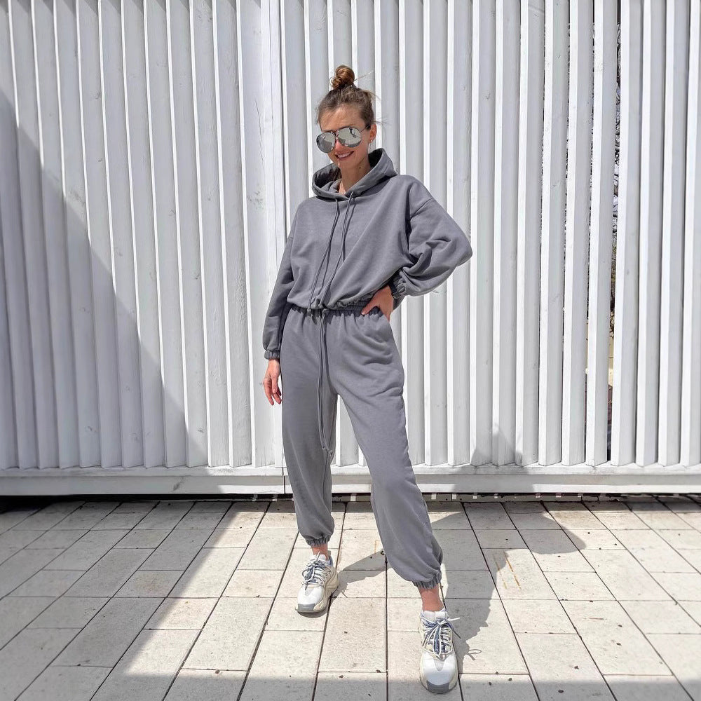 Women's Leisure Wellness Suit with Hood and Elastic Waistband