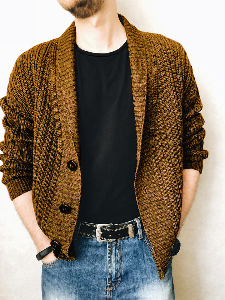 Men's cardigan with large collar and decorative buttons Lisslune