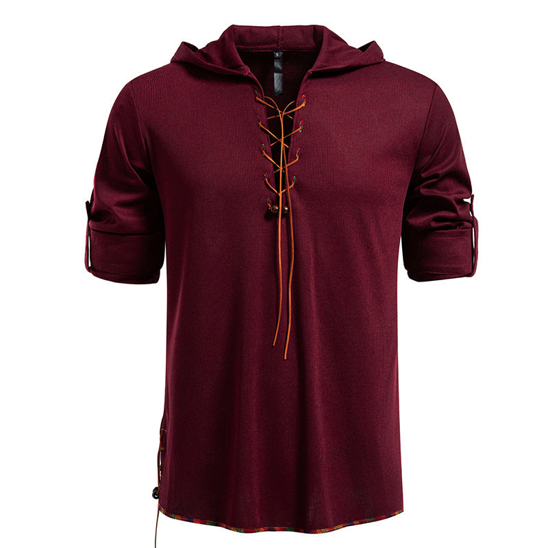Men's casual hoodie with decorative lacing Lisslune