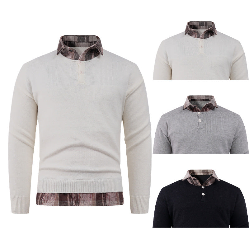 Men's sweater with integrated shirt collar and button details Lisslune