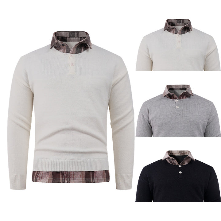 Men's sweater with integrated shirt collar and button details Lisslune