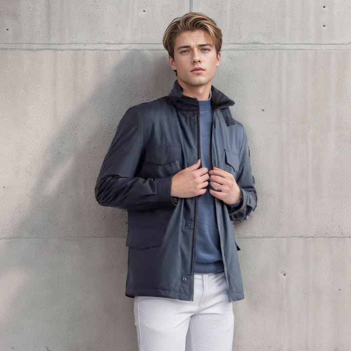 Men's versatile utility jacket with high collar and practical pockets Lisslune