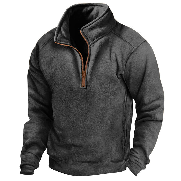 Men's fleece pullover with half zipper and textured design Lisslune