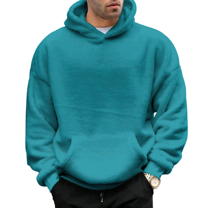 Men's oversized fleece pullover with practical pockets and hood Lisslune