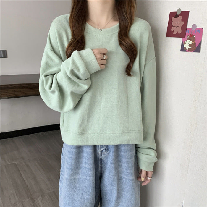 Women's casual cropped sweater made of soft cotton blend with stylish round neckline Lisslune