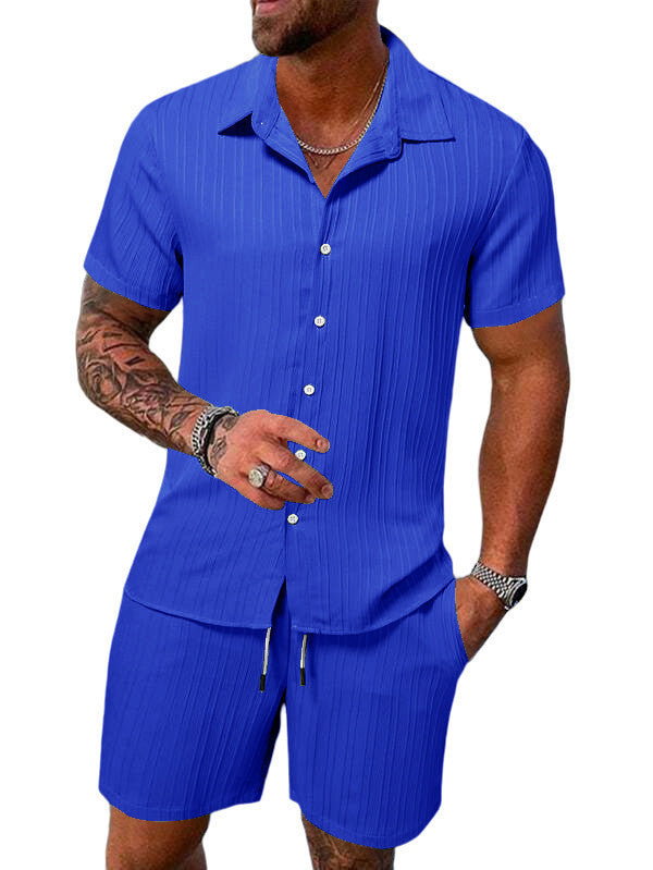 Men's casual short-sleeve set with textured surface Lisslune