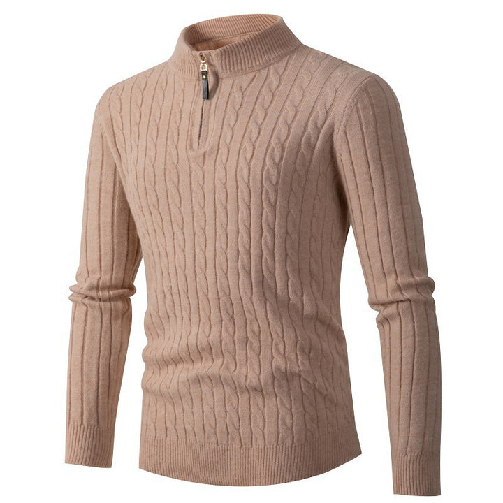 Men's knitted sweater with modern cable pattern and collar zipper Lisslune