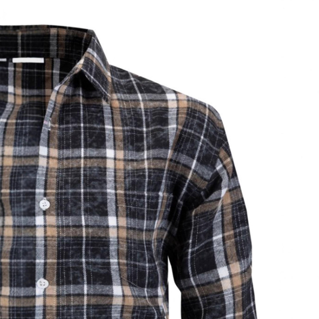 Men's Long Sleeve Flannel Shirt in Check Design Lisslune