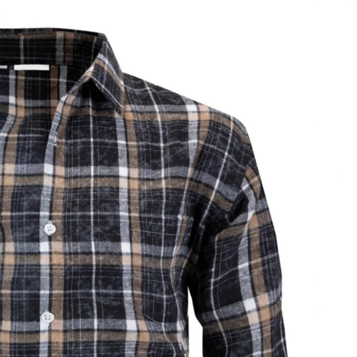 Men's Long Sleeve Flannel Shirt in Check Design Lisslune