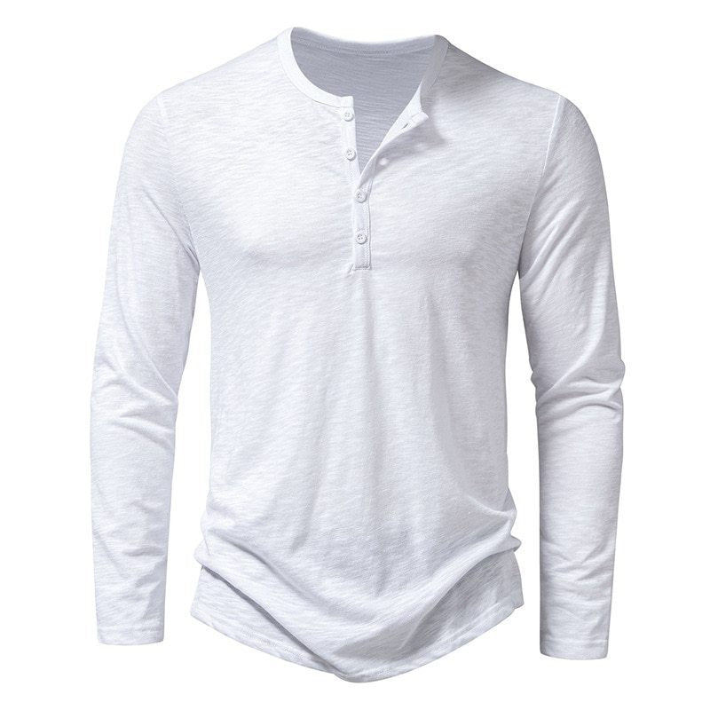 Men's long sleeve shirt with fashionable Henley neckline and comfortable fit Lisslune