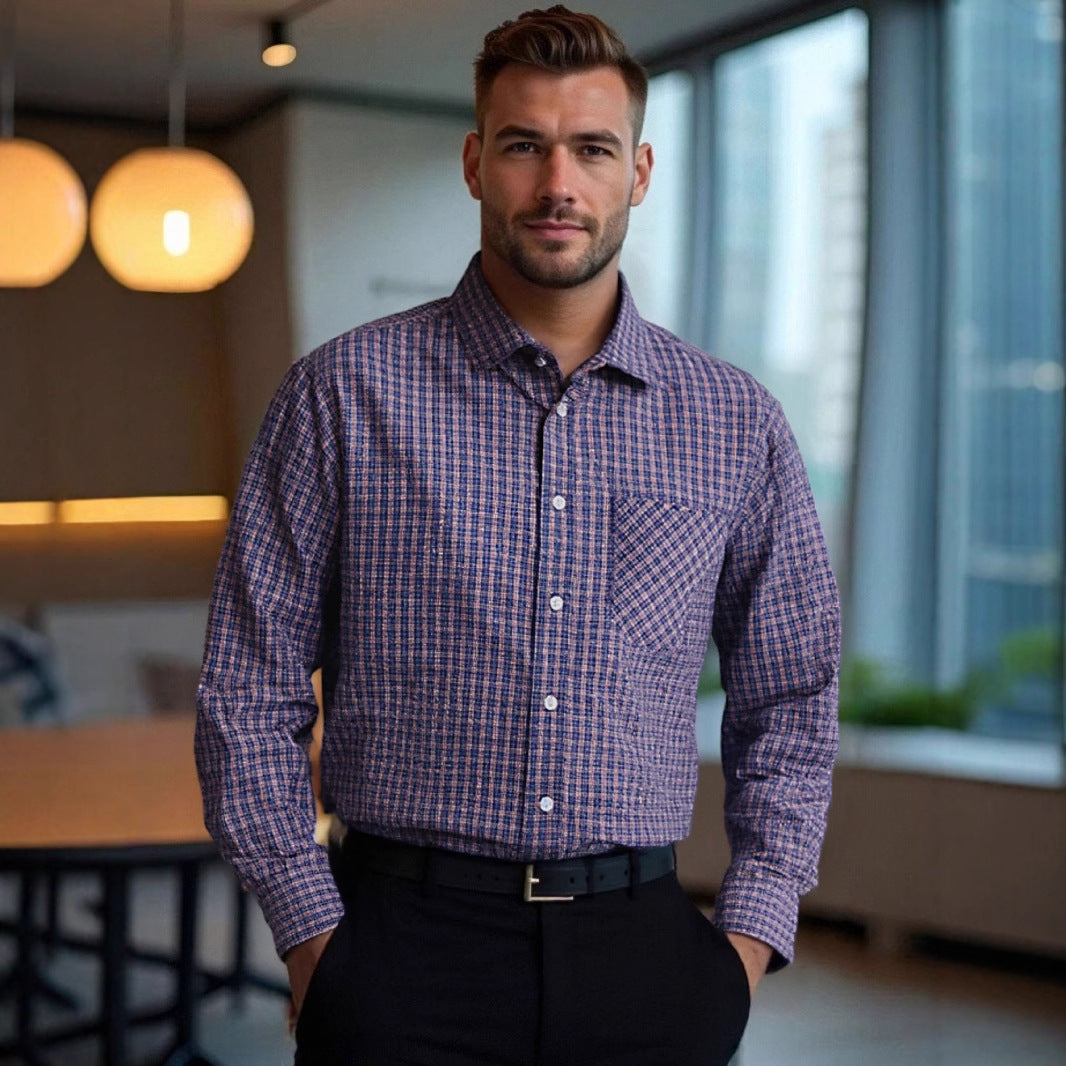 Men's long-sleeve shirt with modern check pattern and breast pocket Lisslune