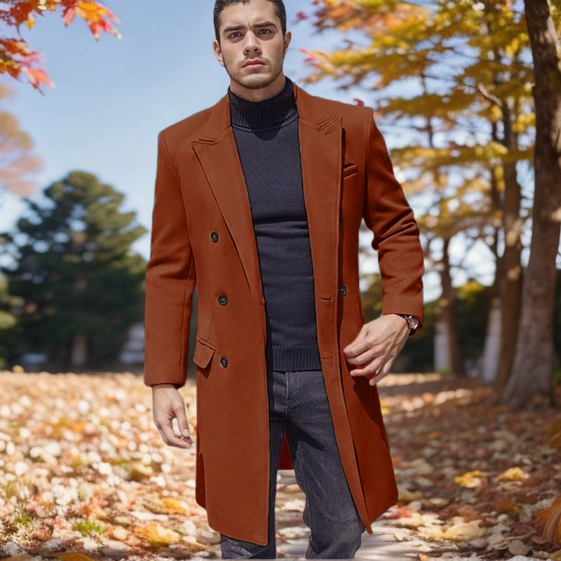 Men's fashionable double-breasted long coat made of high-quality fabric Lisslune