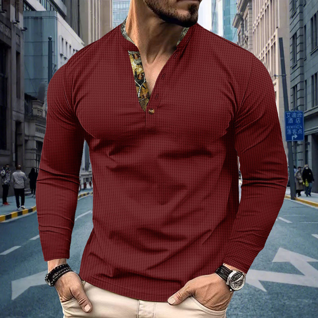 Men's elegant long sleeve shirt with fashionable stand-up collar and unique patterns Lisslune
