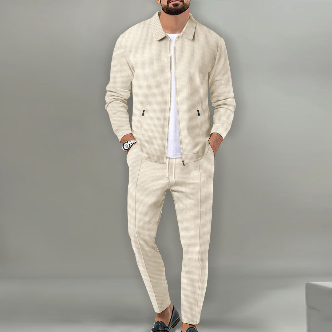 Men's sporty suit set with fashionable zipper and elastic waistband Lisslune