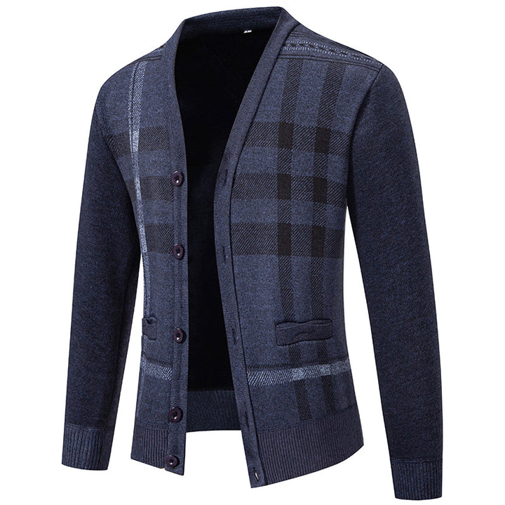 Men's cardigan with fashionable check pattern and practical buttons Lisslune