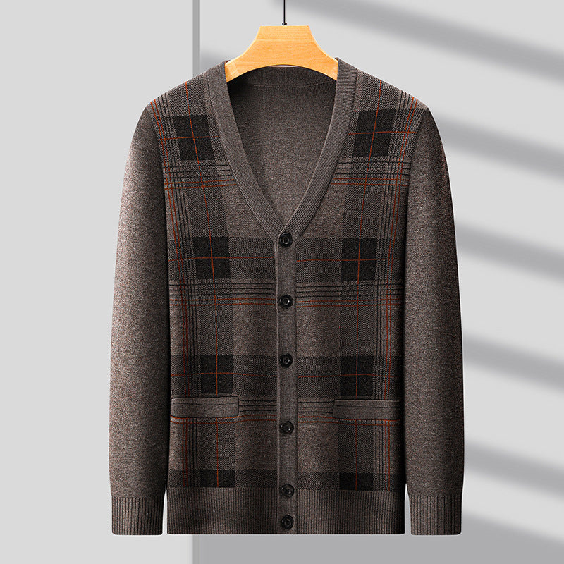 Men's Fashionable Cardigan with Classic Check Pattern and Button Placket Lisslune