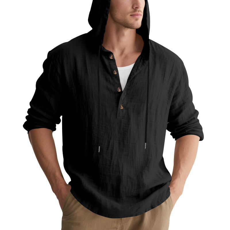 Men's Casual Hooded Shirt with Button Placket and High-Quality Cotton Material Lisslune
