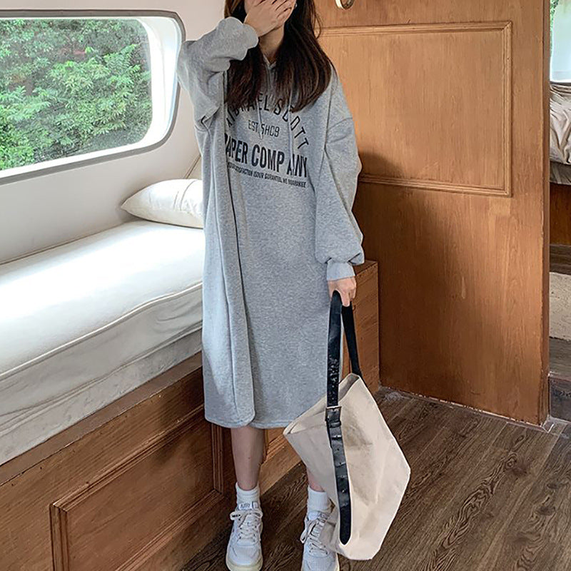 Women's hoodie dress with modern logo print and casual cut