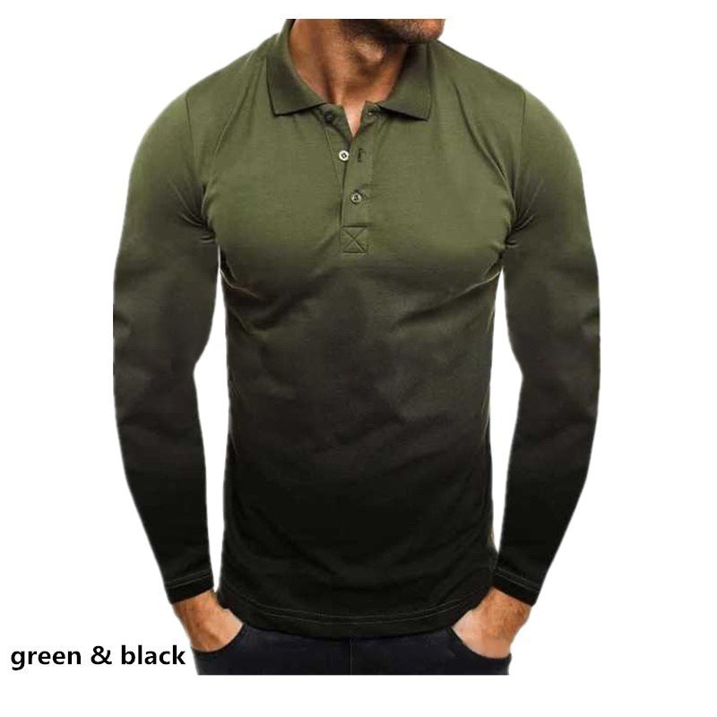 Men's Long Sleeve Polo Shirt with Modern Gradient and Performance Material Lisslune