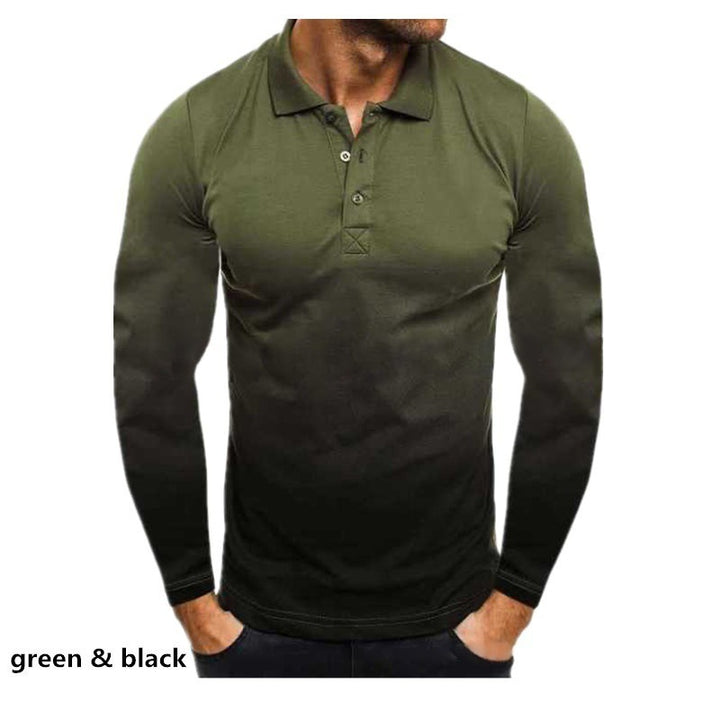 Men's Long Sleeve Polo Shirt with Modern Gradient and Performance Material Lisslune