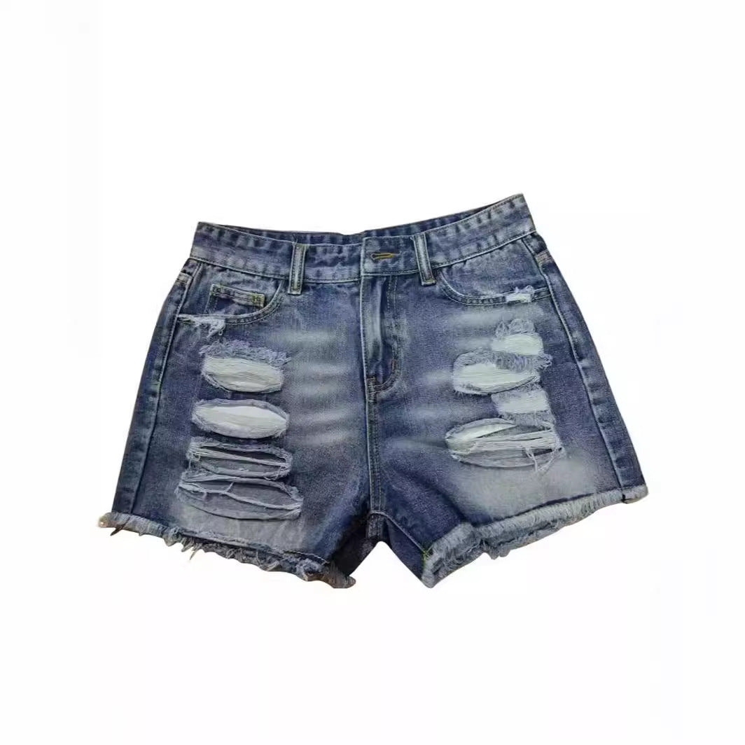 Ladies Destroyed Denim Shorts in a modern look with fringes Lisslune