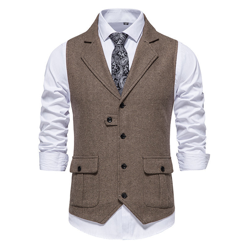 Men's suit vest in modern herringbone design with practical pockets Lisslune