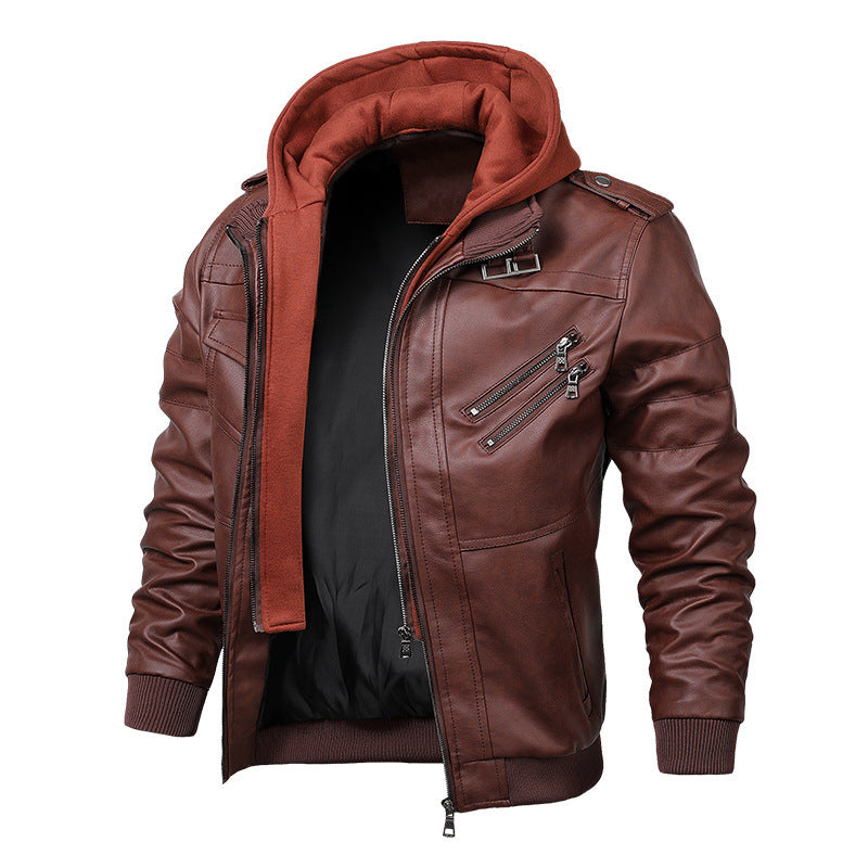 Men's Biker Jacket with Removable Hood and Functional Pockets Lisslune