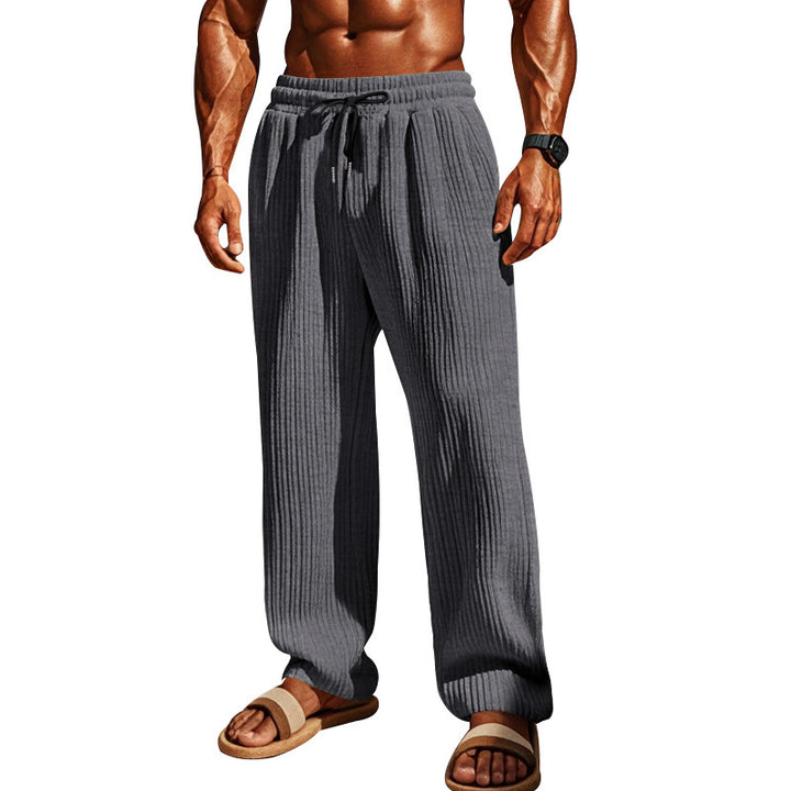 Men's striped leisure pants made of breathable material with elastic waistband and side pockets Lisslune