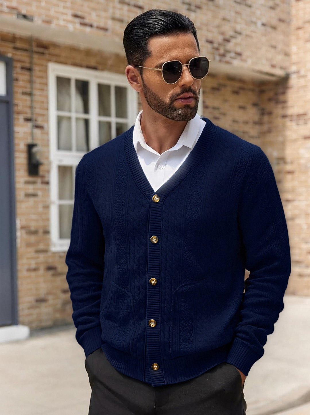 Men's stylish knitted cardigan with practical pockets and unique texture Lisslune