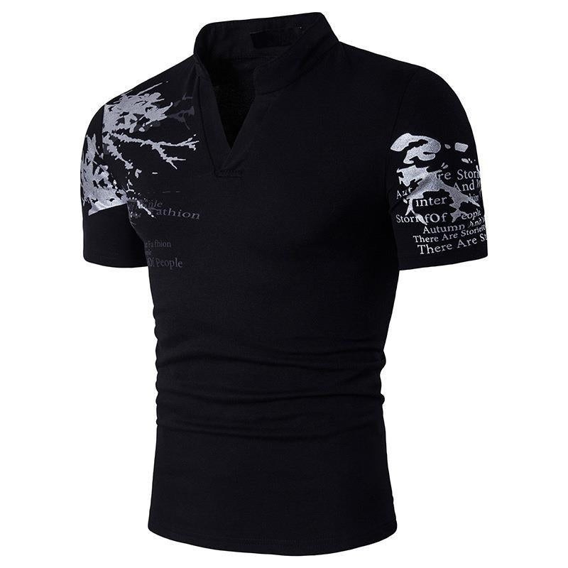 Men's short-sleeve shirt with a creative stand collar and graphic print Lisslune