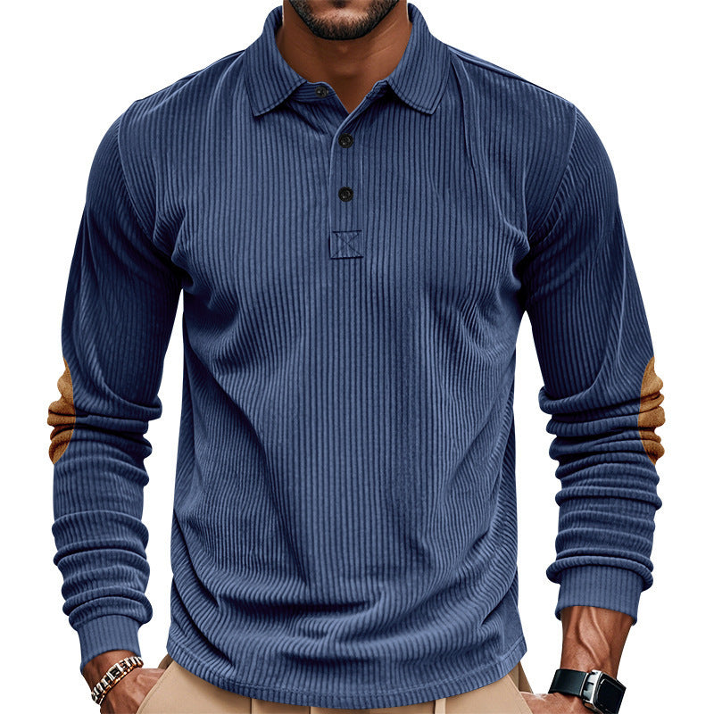 Men's Long Sleeve Shirt with Textured Material and Fashionable Elbow Patches Lisslune