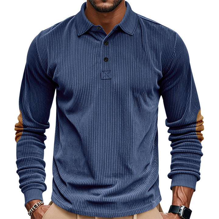 Men's Long Sleeve Shirt with Textured Material and Fashionable Elbow Patches Lisslune